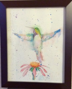 Humming bird II, watercolor and India ink on paper, 11x17